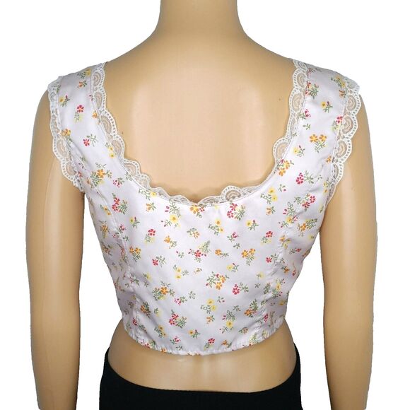 Sexy Crop Top Cotton Blend Women's Small Tie Front String Boho Floral Lace Trim - Picture 4 of 7